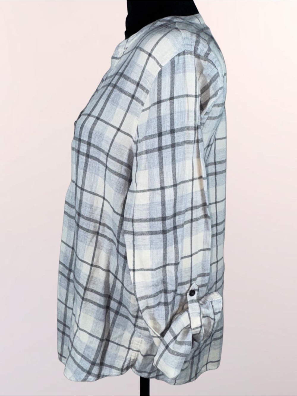 Calvin Klein Women’s Cotton Flannel Shirt Plaid Collarless Roll Tab Sleeve Med - Picture 6 of 16